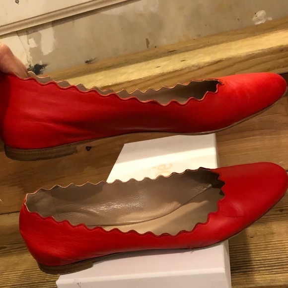 Chloe Lauren Scalloped Flats size 6.5 red - Picture 6 of 8
